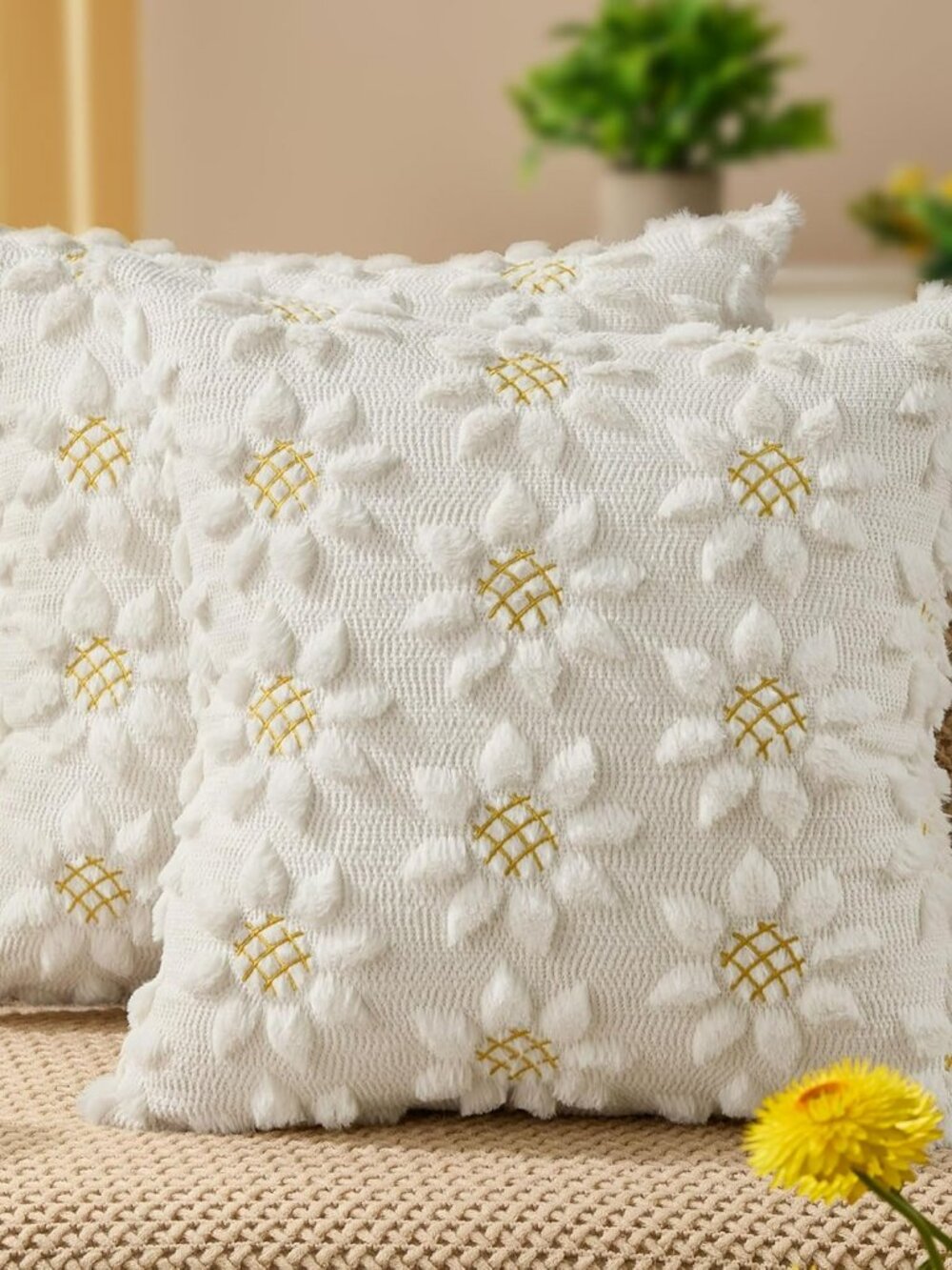 2 Throw Pillow Covers Sunflowers Summer Farmhouse Decor 18x18